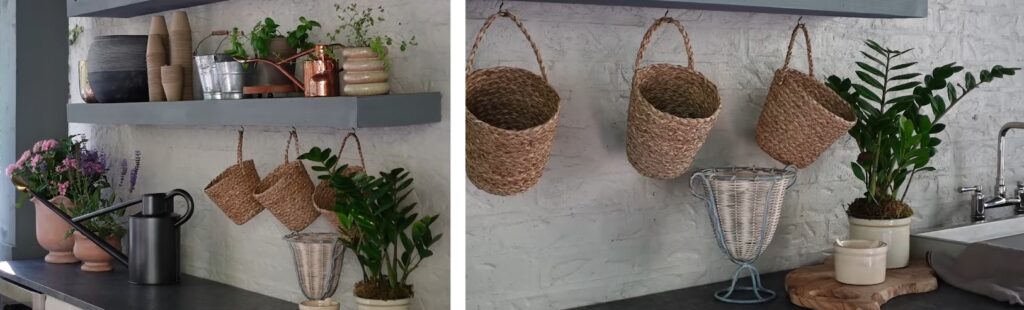 hanging baskets from shelves 
