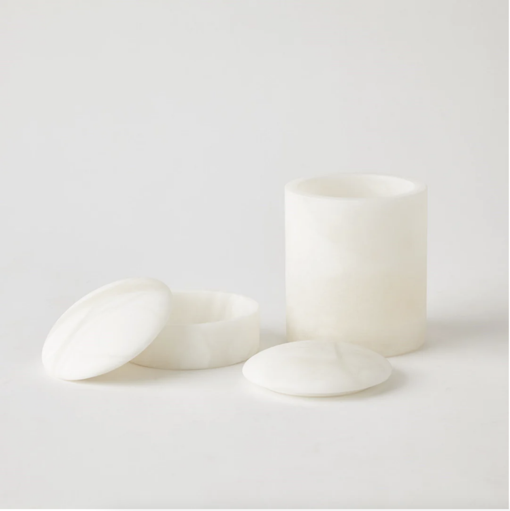 product shot of the alabaster canisters 