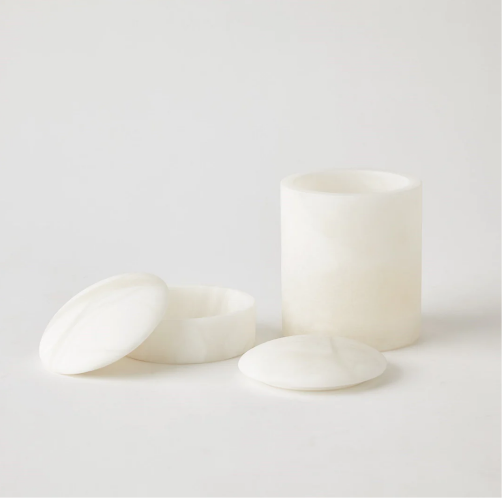 Product shot of the alabaster canisters 